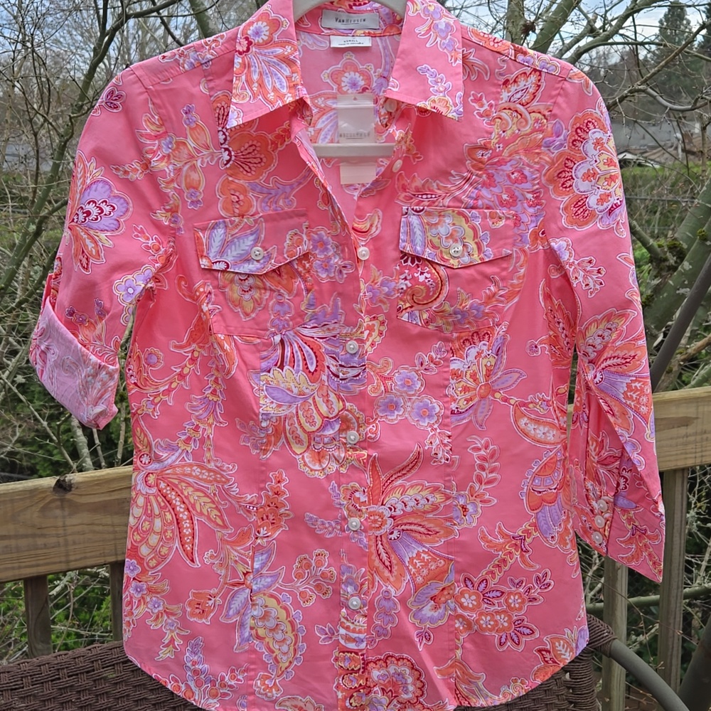 Van Heusen Geranium Pink Paisley Button-Up Shirt NWT - XS